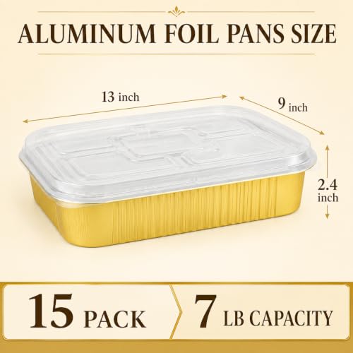 15 Pack Aluminum Pans with Lids Half Size 9x13 Extra Heavy Duty (15 Count)