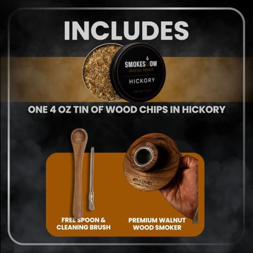Premium Walnut Wood Cocktail Smoke with One 4 oz tin of Wood Chips. Great for Whiskey & Old Fashion. Coated in Safe Food Natural Beeswax