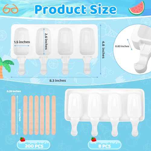 2 Set Silicone Popsicle Molds 4 Cavities Ice Cream Oval Cake Molds with 100 Sticks (2 Count)