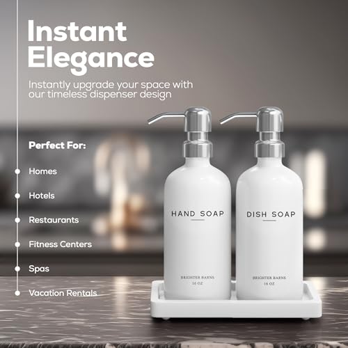White Glass Hand and Dish Soap Dispenser Set by Brighter Barns (2 Count)