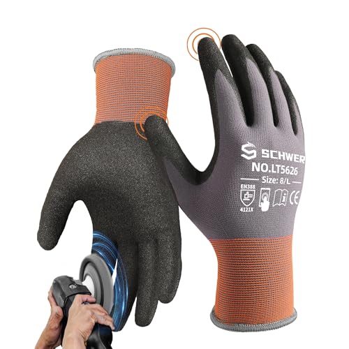 6 Pairs Work Gloves Sandy Nitrile Coated