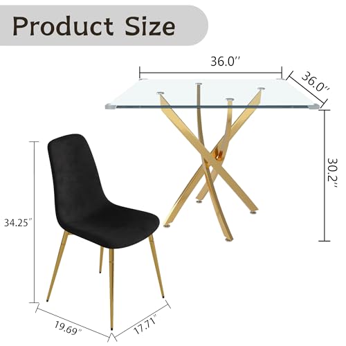 36" Square Glass Dining Table Set for 4