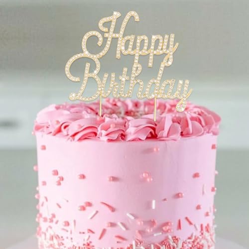 Gold Happy Birthday Cake Topper Rhinestones Cake Decorations for Birthday Party