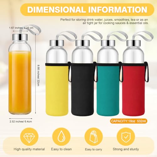 12 Pack Glass Water Bottles with Sleeves (12 Count)