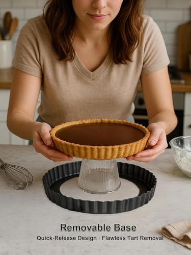10 Inch Round Quiche Pans with Pie Server. Removable Bottom