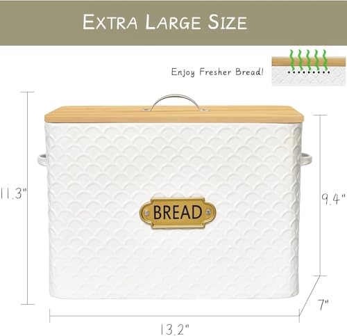 Extra Large Space Saving Farmhouse Bread Box With Wood Lid