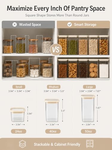 12 Pack Square Glass Pantry Storage Containers Set with Glass Lids (12 Count)