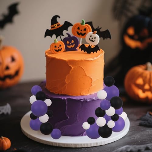 40 pcs Foam Ball Halloween Cake Toppers with Sticks Perfect for Graduation Halloween Cake Decor Birthday Graduation Congrats 2026 Cake Decoration Wednesday Theme Party (40 Count)
