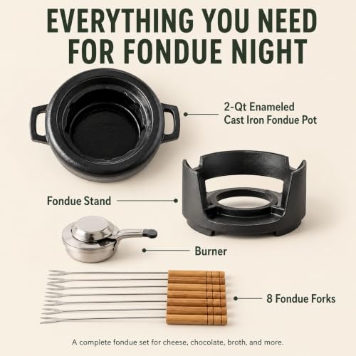 Nori 2 Quart Round Enameled Cast Iron Fondue Pot Set