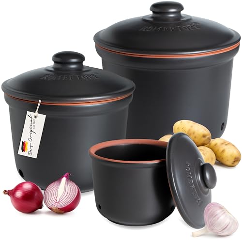 Romertopf Freshness Storage Potato Onion Garlic Clay Pot Set of 3 with Lids (3 Count)