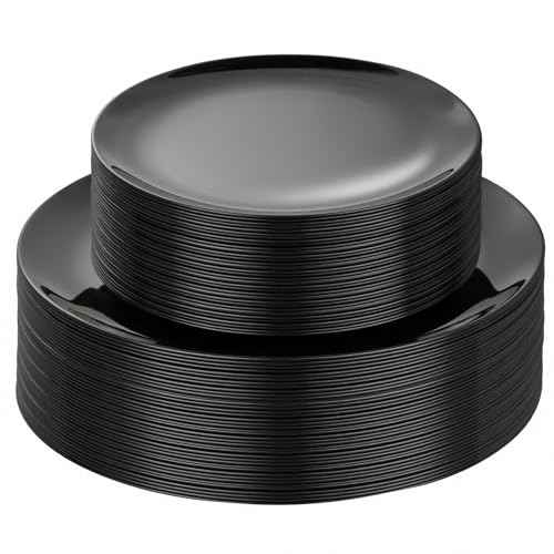 60 PCS Black Plastic Plates (60 Count)