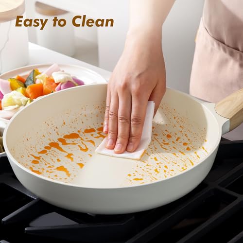 9.5inch Ceramic Nonstick Frying Pan Paella Pan with Lid