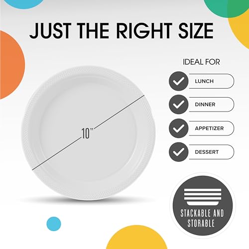 Sturdy White Plastic Plates 10" Party Plates 100 Pcs (100 Count)