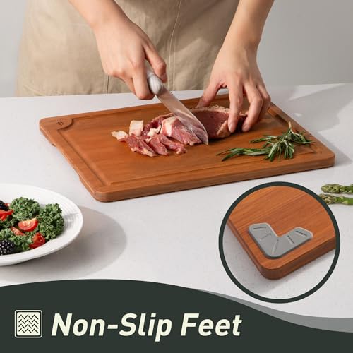 3 Packs Bamboo Cutting Board Set with Non Slip Feet Holder and Over Sink Nice Solid Thick Wood Juice Groove Chopping Board Extra Large Big Small Best Hardwood Kitchen Organic Vegetable Meat BBQ Kit (3 Count)