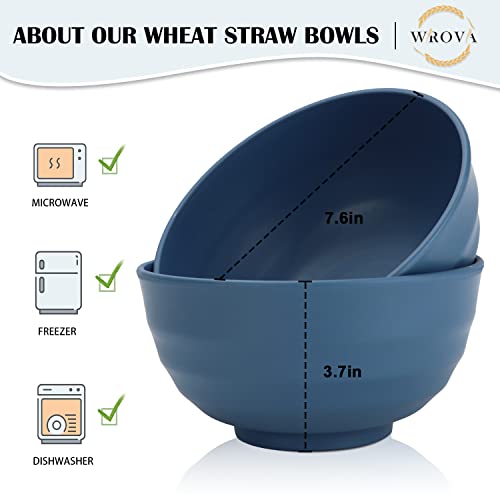 Wheat Straw Bowls Set 60 OZ Unbreakable Large Cereal Bowls Set of 6 Microwave and Dishwasher Safe Bowls Big Bowls for Camping and Party BPA Free Soup Bowl for Serving Oatmeal and Salad
