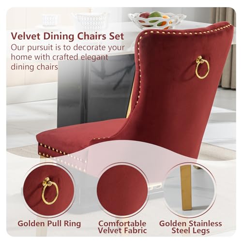 Wine Red Velvet Dining Chairs Set of 6 (6 Count)