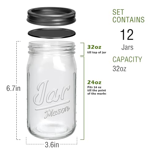 Wide Mouth Mason Jars 32 oz 12 Pack