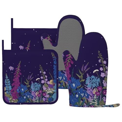 Wildflowers Florals Oven Mitts Pot Holders Set Silicone Heat Resistant Wildflowers Oven Mitts and Hot Pads Florals Potholders Non