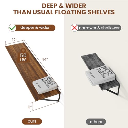 44W x 12D Deep Floating Shelves Set of 2 Walnut (2 Count)