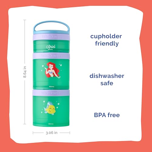 Ariel) DiSNEY PRINCESS Whiskware Stackable Snack Pack - 3 Jar + Handle - Purple/Green/Blue