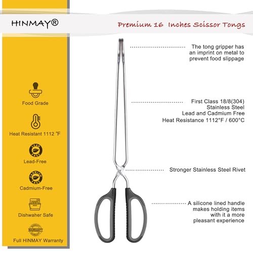 Scissor Tongs 16" Extra Long Stainless Steel Barbecue Grilling Tongs