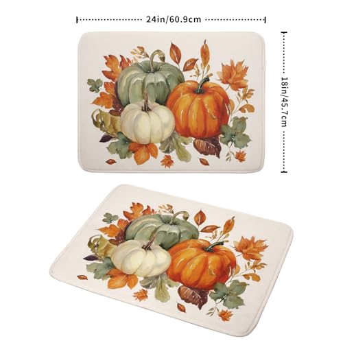 Fall Pumpkin Dish Drying Mat Autumn Leaves Absorbent Dishes Pad 18x24 Inch Seasonal Microfiber Dish Drainer Rack Mat for Kitchen Countertop