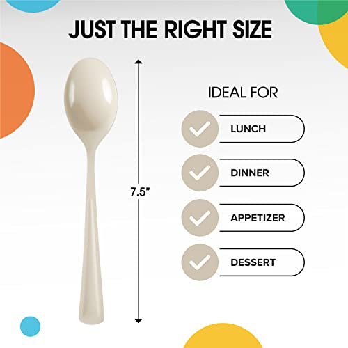 Party Solids Ivory Plastic Spoons 200 Pieces Ivory Spoons Disposable Utensils Heavy Duty Plastic Cutlery Set Disposable Cutlery Sets Flatware Sets Silverware Set Party Supplies & Party Tableware (200 Count)