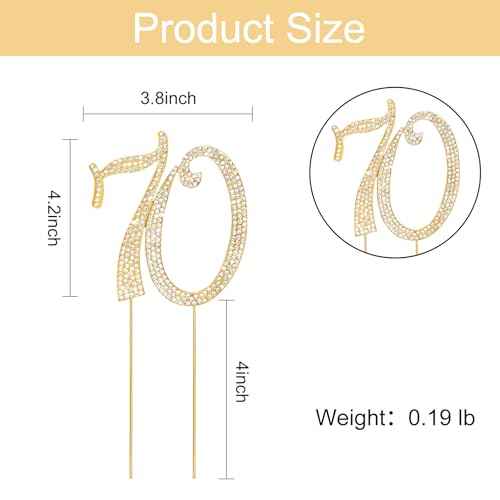 Gold 70th Birthday Cake Topper Rhinestones Cake Decorations for 70th Birthday Party