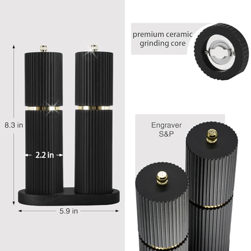 Wooden Salt and Pepper Grinder Set with Gold Accents (2 Count)