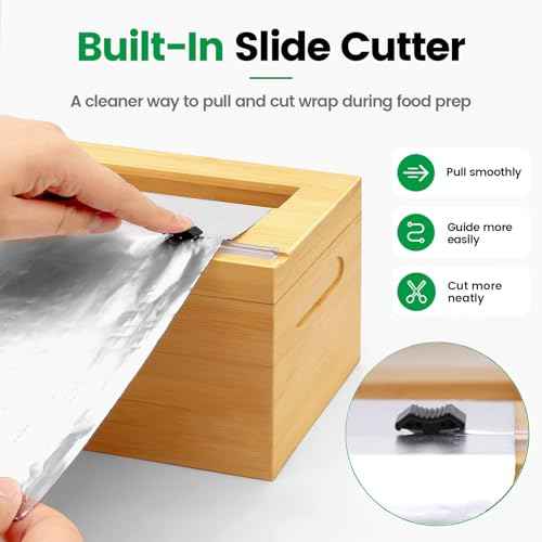 12 Inch Bamboo Plastic Wrap Dispenser with Cutter for Large Roll