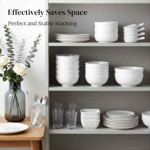 22 OZ White Ceramic Bowls Set of 6