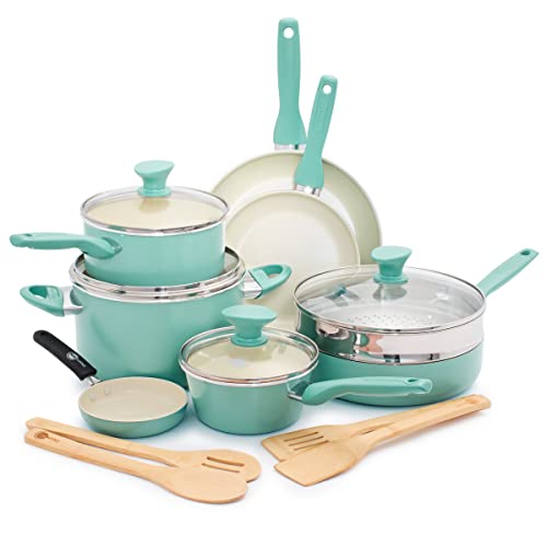 Rio Healthy Ceramic Nonstick 16 Piece Cookware Pots and Pans Set