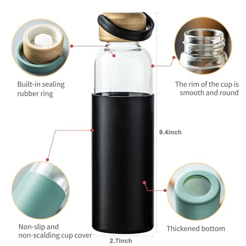 21oz Borosilicate Glass Water Bottles with Silicone Non