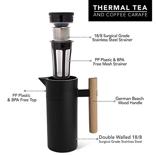 Thermal Coffee Carafe 40 Oz Insulated with Tea Infuser