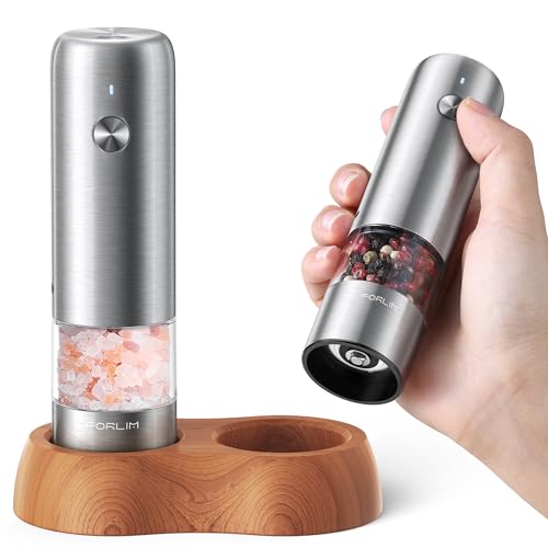 Mini Electric Salt and Pepper Grinder Set with Wood Base (2 Count)