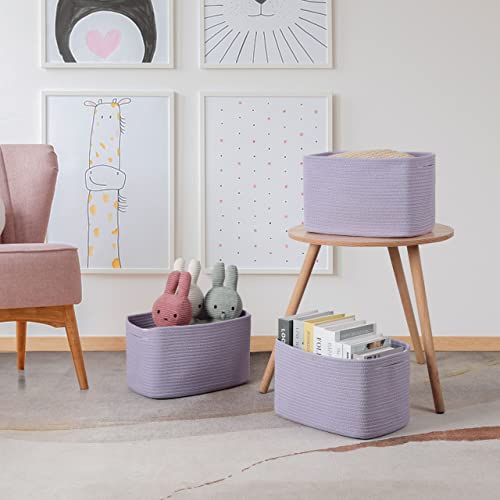 Woven Cotton Rope Storage Baskets 15x10x9.3" 3 Pack Purple Lavender