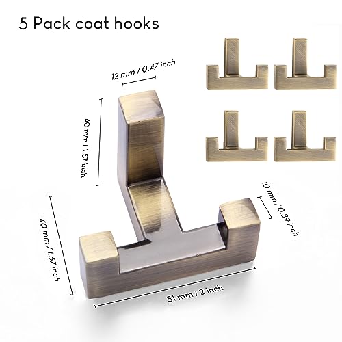 5 Pack Heavy Duty Coat Hook Wall Mount with Screw Retro Double Coat Hook Utility Hook for Coats