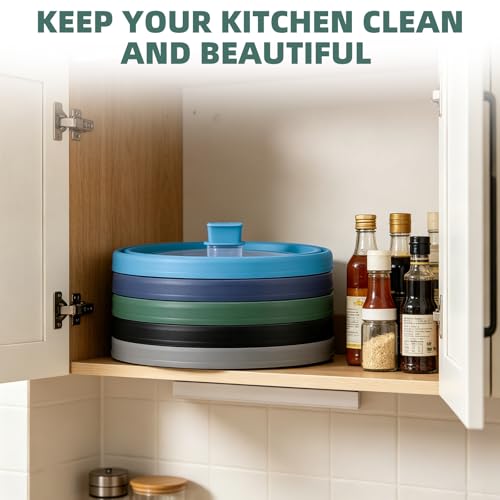 Tall Microwave Splatter Cover Glass Cover Guard Lid 6 inch Height with Collapsible Silicone for Food Pot Plate 12.5 inch Dark Green