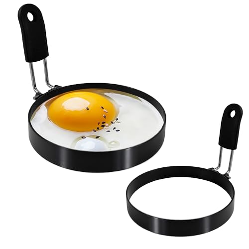 2 Pack 3.5'' Egg Rings Set with Silicone Handle