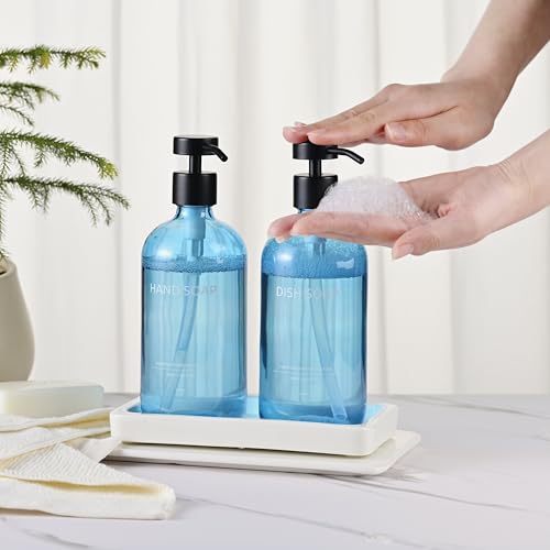 Glass Kitchen Soap Dispenser Set with Ceramic Tray (2 Count)