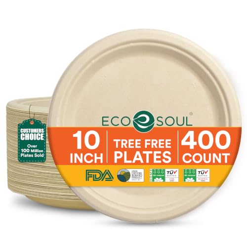 10 Inch Disposable Bagasse Paper Plates (400 Count)
