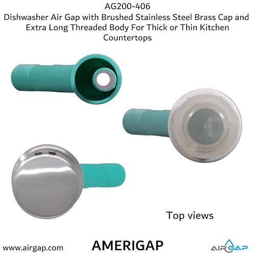 Dishwasher Air Gap with Skirted Brushed Stainless Steel Brass Cap and Extra Long Threaded Body for Thick or Thin Kitchen Countertops