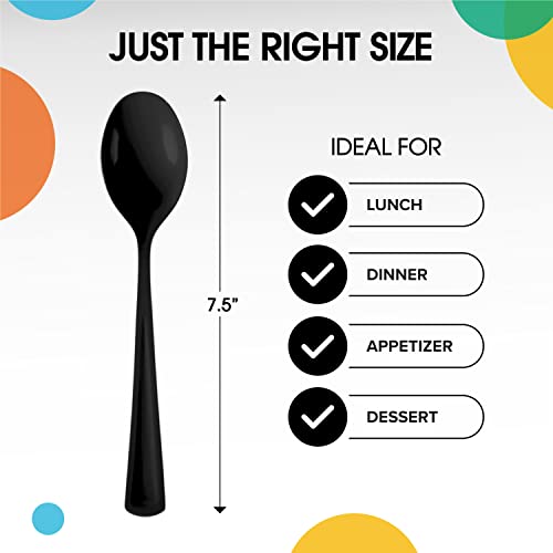 Party Solids Black Plastic Spoons 200 Pieces Black Spoons Disposable Utensils Heavy Duty Plastic Cutlery Set Disposable Cutlery Sets Flatware Sets Silverware Set Party Supplies & Party Tableware (200 Count)