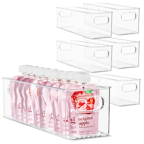 Plastic Food Storage 6 Pack Clear Container Bin with Handles for Organizing Kitchen (6 Count)