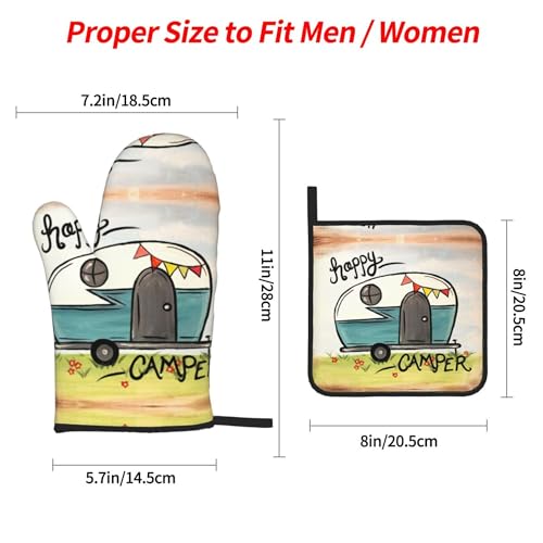 Happy Camper Oven Mitts and Pot Holders Sets of 4 (4 Count)