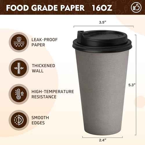 16 oz Coffee Cups with Lids (100 Count)
