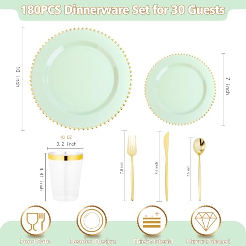 180Pcs Sage Green Plastic Plates for Wedding Party Supplies