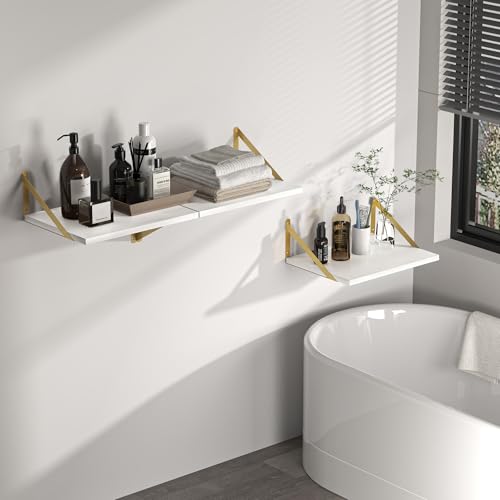 16W x 12D Deep Floating Shelves Set of 2 White & Gold (2 Count)