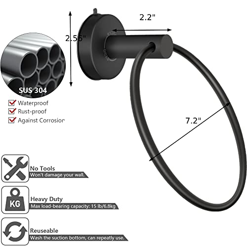 Suction Cup Towel Ring Matte Black Hand Towel Holder for Bathroom Wall SUS 304 Stainless Steel Kitchen Towel Hanger