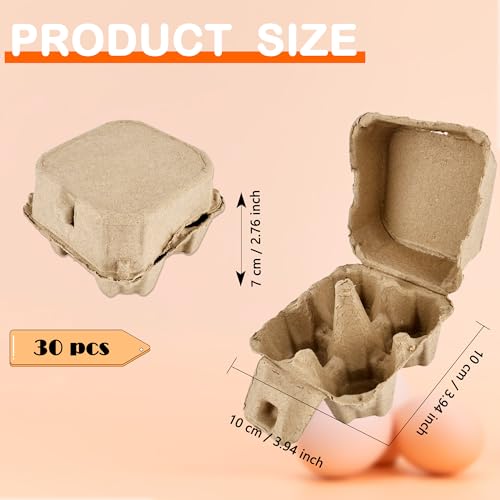 30 Pack Egg Cartons Bulk Empty Natural Pulp Egg Storage Case 4 Count Square Chicken Cardboard Egg Tray Holder for Family Farm Market Chicken Farm Storing (30 Count)
